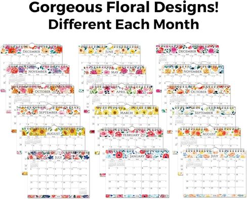 CRANBURY Small 8x6" Wall Calendar 2025-2026 (Floral), Use July 2025 to Dec 2026, Mini Monthly Hanging Calendar, Gorgeous Flower Designs, Use on Bulletin Board, Fridge, or on Desk, Includes Stickers in Kuwait
