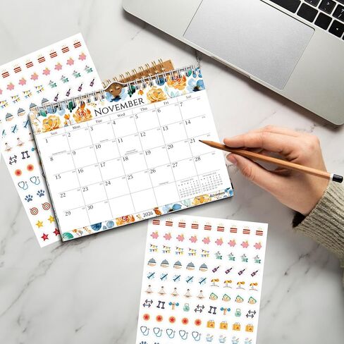 CRANBURY Small 8x6" Wall Calendar 2025-2026 (Floral), Use July 2025 to Dec 2026, Mini Monthly Hanging Calendar, Gorgeous Flower Designs, Use on Bulletin Board, Fridge, or on Desk, Includes Stickers in Kuwait