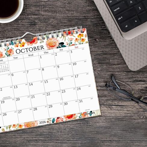 CRANBURY Small 8x6" Wall Calendar 2025-2026 (Floral), Use July 2025 to Dec 2026, Mini Monthly Hanging Calendar, Gorgeous Flower Designs, Use on Bulletin Board, Fridge, or on Desk, Includes Stickers in Kuwait