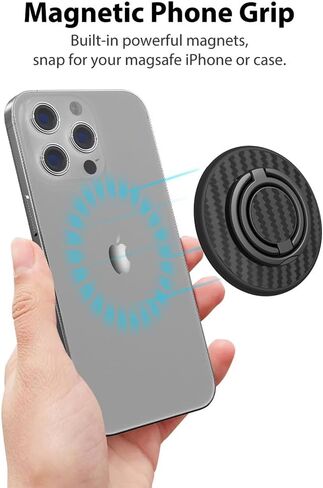 Magnetic Phone Grip Compatible with MagSafe, Magnetic Phone Ring Holder Finger Kickstand Wireless Charging Compatible, Double Cell Phone Rings Gripper Stand for MagSafe iPhone - Sparkle Black in Kuwait