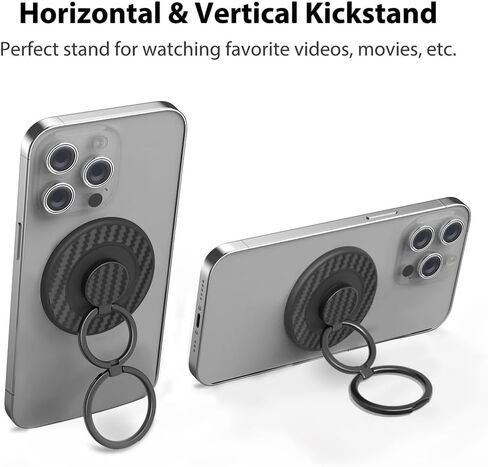Magnetic Phone Grip Compatible with MagSafe, Magnetic Phone Ring Holder Finger Kickstand Wireless Charging Compatible, Double Cell Phone Rings Gripper Stand for MagSafe iPhone - Sparkle Black in Kuwait
