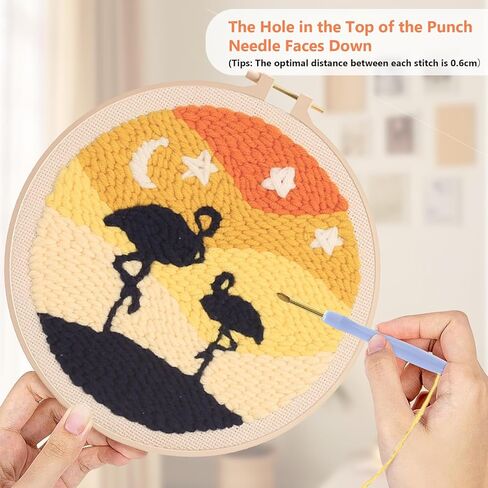 yozhakou punch eedle sterle starter starter kits for child and adults beginners ، تشمل التعليمات ، ونسيج الإبرة لكمة مع نمط الأزهار ، وأداة الإبرة لكمة مع النسيج المطبوع ， الأطواق ، والخيوط （elk） in Kuwait