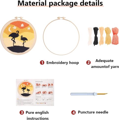 yozhakou punch eedle sterle starter starter kits for child and adults beginners ، تشمل التعليمات ، ونسيج الإبرة لكمة مع نمط الأزهار ، وأداة الإبرة لكمة مع النسيج المطبوع ， الأطواق ، والخيوط （elk） in Kuwait