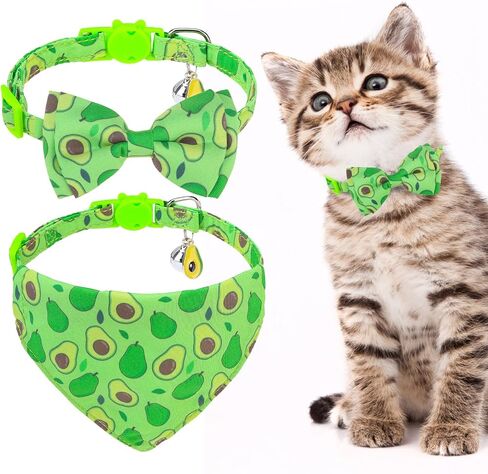 expawlorer طوق القط لطيف مع أجراس - 2 حزمة القط طوق الانفصال، القط باندانا طوق القط ربطة عنق طوق للقطط فتاة صبي، قابل للتعديل طوق هريرة الفاكهة للقطط الذكور الإناث، الفراولة in Kuwait