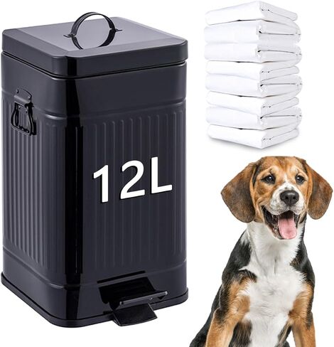Dog Poop Trash Can with Lid for Outdoors，12-Liter Trash Can with 200PCS White Plastic Bags, Pet Waste Container，Black+200WH in Saudi Arabia