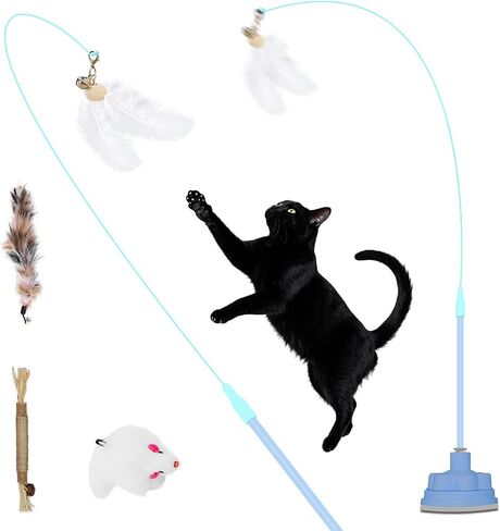 Cat Toys，3 in 1 Dual Mode Interactive Feather Toy - Self-Play，Enhanced Suction Cup Kitten Wand Toy，Suctions to Ground，Toys for Bored Indoor Adult Cats（Black） in Saudi Arabia