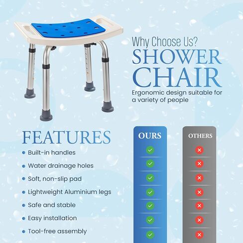 Dr. Kay’s Adjustable Bath Chair with Unique Heavy Duty Crossbar Supports, Shower Stool, Bathroom Chair, Safety Handicap Shower Chair for Inside Shower Seat, Shower Bench, 350 lb Capacity in Saudi Arabia