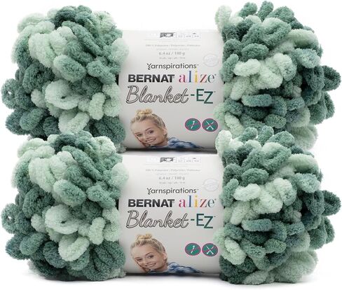 Bernat Alize Blanket Hedge Green VARG Yarn - 2 Pack of 180g/6.4 oz - 100% Polyester - #7 Jumbo - 18 Yards - Knitting/Crochet in Kuwait