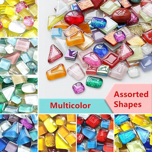 QLP 200g Bulk Triangle Mosaic Tiles Glitter Glass Pieces Assorted Color Opaque Mosaic Glass Crafts Supplies for DIY Picture Coaster Home Mosaic Decoration (Blue) in Saudi Arabia