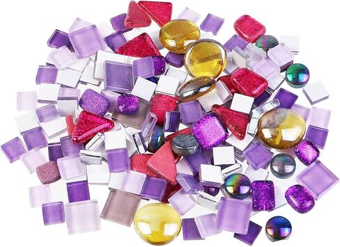 Crapyt 400g/0.88LB Mosaic Tiles Glass Stones Mosaic Tiles for Crafts Bulk and Home Décor Purple Multi-shape Mosaic Kits in Saudi Arabia