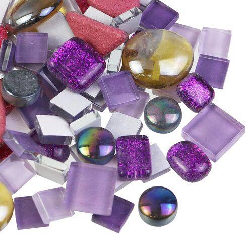 Crapyt 400g/0.88LB Mosaic Tiles Glass Stones Mosaic Tiles for Crafts Bulk and Home Décor Purple Multi-shape Mosaic Kits in Saudi Arabia