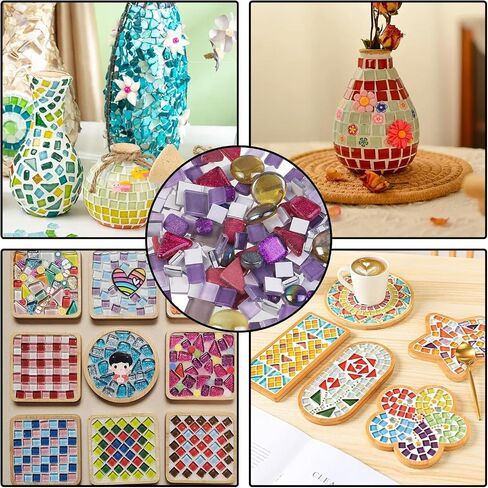 Crapyt 400g/0.88LB Mosaic Tiles Glass Stones Mosaic Tiles for Crafts Bulk and Home Décor Purple Multi-shape Mosaic Kits in Saudi Arabia