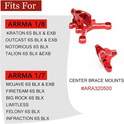 Front & Rear Center Brace Mount Upgrades Part for Arrma 6S 1/8 Kraton/Notorious/Outcast/Talion/ 1/7 Mojave/Felony/Infraction/Fireteam,Limitless,Aluminum Upgrades Parts #ARA320500 in Kuwait