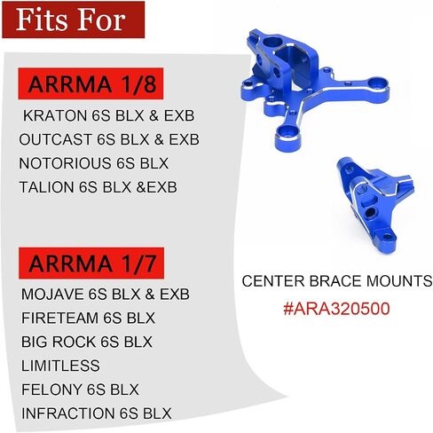 Front & Rear Center Brace Mount Upgrades Part for Arrma 6S 1/8 Kraton/Notorious/Outcast/Talion/ 1/7 Mojave/Felony/Infraction/Fireteam,Limitless,Aluminum Upgrades Parts #ARA320500 in Kuwait