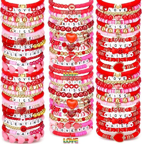 100 Pcs Preppy Heishi Surfer Bracelets Set Colorful Happy Smile Beaded Stretch Bracelets Clay Bracelets for Women in Saudi Arabia