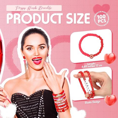 100 Pcs Preppy Heishi Surfer Bracelets Set Colorful Happy Smile Beaded Stretch Bracelets Clay Bracelets for Women in Saudi Arabia