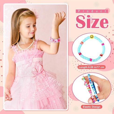 100 Pcs Preppy Heishi Surfer Bracelets Set Colorful Happy Smile Beaded Stretch Bracelets Clay Bracelets for Women in Saudi Arabia