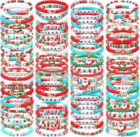 100 Pcs Preppy Heishi Surfer Bracelets Set Colorful Happy Smile Beaded Stretch Bracelets Clay Bracelets for Women in Kuwait