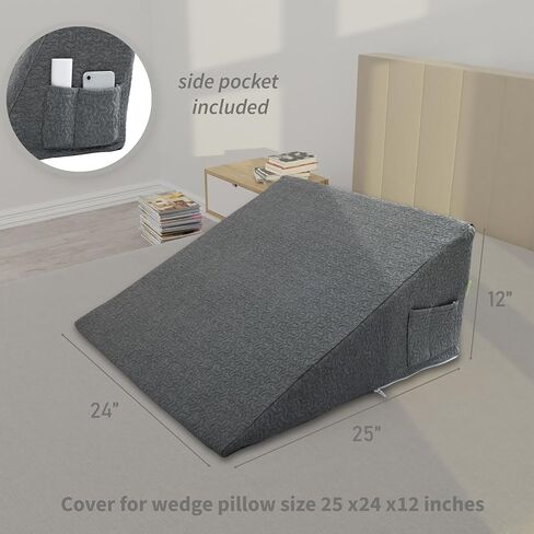 Wedge Pillow Cover for 25x24x12 Bed Wedge Pillow, Hypoallergenic 100% Bamboo Fibers,Replacement Wedge Pillow Case Cover with Zipper & Pockets in Saudi Arabia