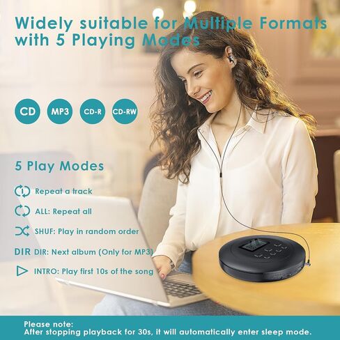 Gueray CD Player Portable CD Walkman Portable CD Player for Car Anti-Skip Shockproof Personal CD Player with Headphones Jack USB AUX & LCD Display CD Disc Memory Function (White) in Kuwait
