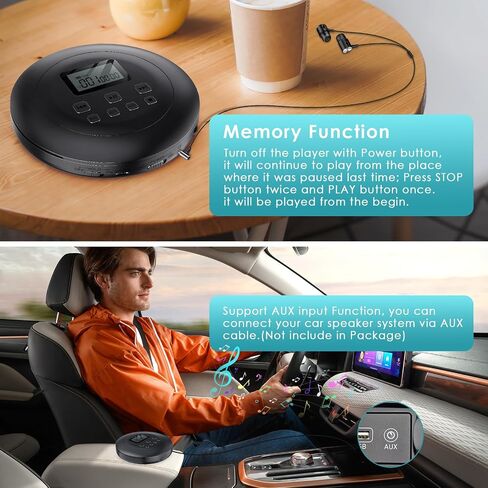 Gueray CD Player Portable CD Walkman Portable CD Player for Car Anti-Skip Shockproof Personal CD Player with Headphones Jack USB AUX & LCD Display CD Disc Memory Function (White) in Kuwait