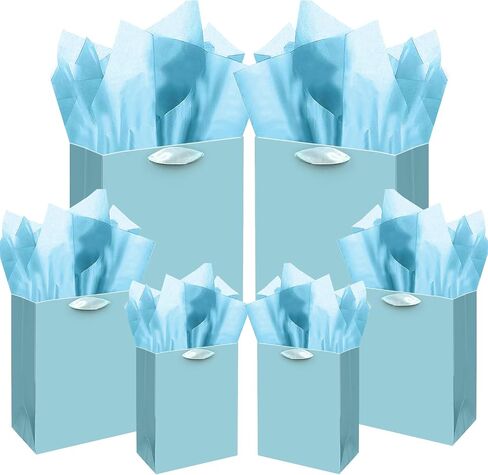 qiqee Lake Blue Gift Bags with Tissue Paper Mulit Assorted Sizes 10PCS Present Party Favor Birthday Bags(2pcs Large 13", 4pcs Medium 9", 4pcs Small 6" Bags，30pcs Tissue Paper) in Saudi Arabia