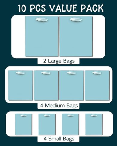 qiqee Lake Blue Gift Bags with Tissue Paper Mulit Assorted Sizes 10PCS Present Party Favor Birthday Bags(2pcs Large 13", 4pcs Medium 9", 4pcs Small 6" Bags，30pcs Tissue Paper) in Saudi Arabia