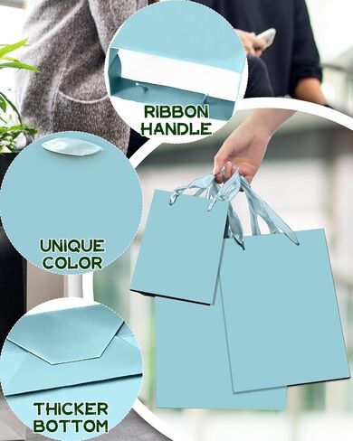 qiqee Lake Blue Gift Bags with Tissue Paper Mulit Assorted Sizes 10PCS Present Party Favor Birthday Bags(2pcs Large 13", 4pcs Medium 9", 4pcs Small 6" Bags，30pcs Tissue Paper) in Saudi Arabia
