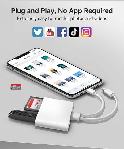 SD Card Reader for iPhone iPad Built-in Dual Lightning & USB-C Connector Card Adapter with SD MicroSD USB-A 3 Slots Trail Camera Memory Card Viewer, Portable No App Required Plug and Play in Kuwait