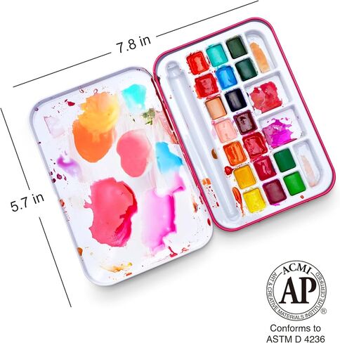 Aureuo Travel Watercolor Paint Set - 18 لونًا ماءًا نصف مقلاة ، صندوق قصدير محمول ، طقم ألوان مائية صغيرة للبالغين والمبتدئين والفنانين in Kuwait