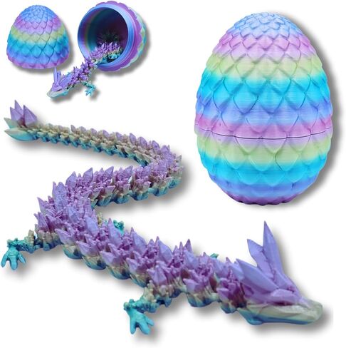 3D Printed Dragon Egg,Dragon Eggs with Dragon Inside,Crystal Dragon Fidget Toys,Full Articulated Dragon Dragon in Egg,Adults Fidget Toys for Autism ADHD (Red-Blue) in Saudi Arabia