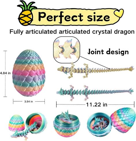 3D Printed Dragon Egg,Dragon Eggs with Dragon Inside,Crystal Dragon Fidget Toys,Full Articulated Dragon Dragon in Egg,Adults Fidget Toys for Autism ADHD (Red-Blue) in Saudi Arabia