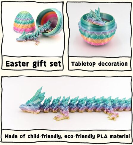 3D Printed Dragon Egg,Dragon Eggs with Dragon Inside,Crystal Dragon Fidget Toys,Full Articulated Dragon Dragon in Egg,Adults Fidget Toys for Autism ADHD (Red-Blue) in Saudi Arabia