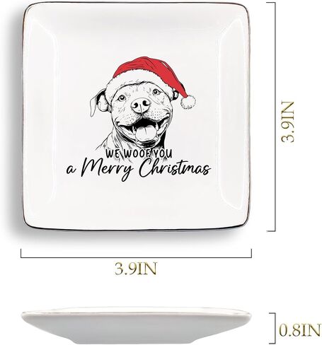 طبق مجوهرات الكلب الملاكم، نحن Woof You a Merry Christmas Ring طبق هدايا لمحبي الكلاب، هدايا كلب بوكسر، صينية مجوهرات سيراميك للخواتم والأقراط، صينية القرط هدية عيد الميلاد للأم والكلب in Saudi Arabia