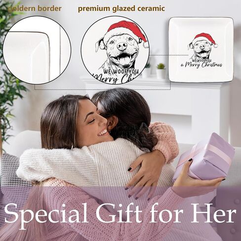 طبق مجوهرات الكلب الملاكم، نحن Woof You a Merry Christmas Ring طبق هدايا لمحبي الكلاب، هدايا كلب بوكسر، صينية مجوهرات سيراميك للخواتم والأقراط، صينية القرط هدية عيد الميلاد للأم والكلب in Saudi Arabia