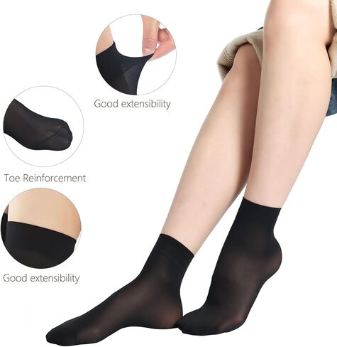 10 Pairs White Sheer Socks Nylon Socks for Women Thin Ankle Stocking Footies Transparent Silk Dress Socks with Reinforced Toe (Nylon, 10 Pairs, White) in Saudi Arabia