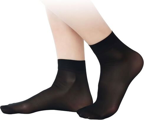 10 Pairs White Sheer Socks Nylon Socks for Women Thin Ankle Stocking Footies Transparent Silk Dress Socks with Reinforced Toe (Nylon, 10 Pairs, White) in Saudi Arabia