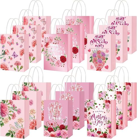 NLICRST 30 PCS حقائب هدايا عيد الأم مع مقبض الأزهار الأكياس الهدية يوم الأم لأفضل الأكياس التي تعالج الورق للنساء ديكورات حفلات الحفلات. in Kuwait