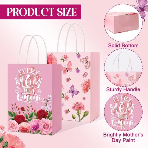 NLICRST 30 PCS حقائب هدايا عيد الأم مع مقبض الأزهار الأكياس الهدية يوم الأم لأفضل الأكياس التي تعالج الورق للنساء ديكورات حفلات الحفلات. in Kuwait