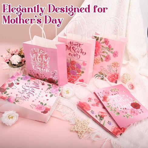 NLICRST 30 PCS حقائب هدايا عيد الأم مع مقبض الأزهار الأكياس الهدية يوم الأم لأفضل الأكياس التي تعالج الورق للنساء ديكورات حفلات الحفلات. in Kuwait