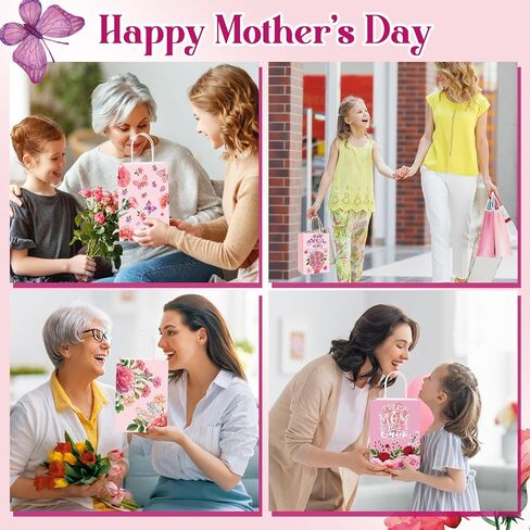 NLICRST 30 PCS حقائب هدايا عيد الأم مع مقبض الأزهار الأكياس الهدية يوم الأم لأفضل الأكياس التي تعالج الورق للنساء ديكورات حفلات الحفلات. in Kuwait