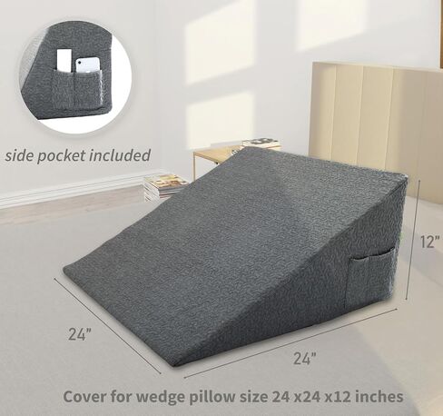 Wedge Pillow Cover for 24x24x12 Bed Wedge Pillow, Hypoallergenic 100% Bamboo Fibers,Replacement Wedge Pillow Case Cover with Zipper & Pockets in Saudi Arabia