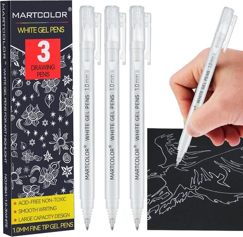 White Gel Pens, 05/08/10mm Assorted Tip Opaque Archival Ink Pen for Journaling, Art, or Drawing - For Holiday Gifts & DIY Projects, White Gel Pens for Art Highlight, 3 Pack in Saudi Arabia