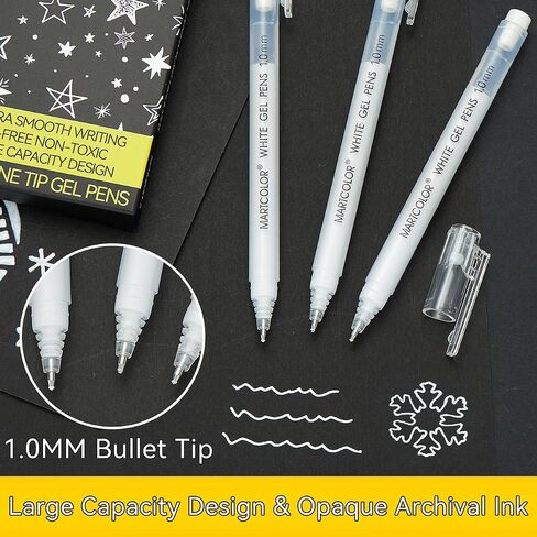 White Gel Pens, 05/08/10mm Assorted Tip Opaque Archival Ink Pen for Journaling, Art, or Drawing - For Holiday Gifts & DIY Projects, White Gel Pens for Art Highlight, 3 Pack in Saudi Arabia