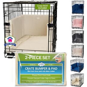 Pet Dreams Dog Crate Bumper & Mat Set- Comfy Liner & Dog Tail Protector for Inside Crate, fits iCrate Cages 18, 24, 30, 36, 42, 48 Inches (Khaki, X-Large, 42“)