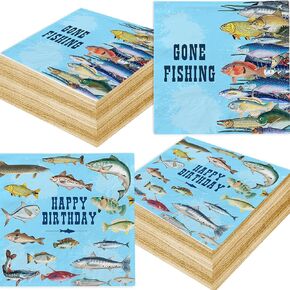 48Pcs Fish Napkins 2 Ply 6.5 * 6.5 Inches, Fishing Birthday Napkins, Fishing Birthday Party Decorations, Fishing Themed Party Decorations for Boy Girl