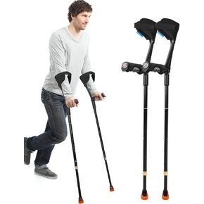 Forearm Crutches Pair Folding Crutches Lightweight Adjustable Crouches for Walking,Rubber Handles, Comfortable, Non-Slip Crutches for Adults(Black)