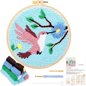 JSRQT Punch Needle Kit for Beginners, Punch Needle Starter Kit for Adult Kids with Bird Pattern, DIY Craft Cross Stitch Rug Beginners Kit, Handmade Punch Needle Embroidery Kit with Tool for Home Decor