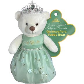 Quinceañera Teddy Bear طوله 18 بوصة مع لباس لعيد الميلاد الخامس عشر ، دب القلة مع التاج المطابق ، التذوق المثالي لعيد الميلاد الخامس عشر ، MIS XV Años - خضراء فاتحة