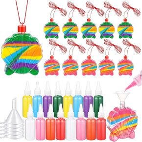 REALKGIANT 31 PCS Sand Art Bottle Kits تشمل 10 زجاجات فنية من البلاستيك ، 16 PCS 8 رمال فنية ملونة ، 5 مسارات صغيرة من البلاستيك للفنون الفنية ، مستلزمات زخرفة الحفلات الفنية (Shell)